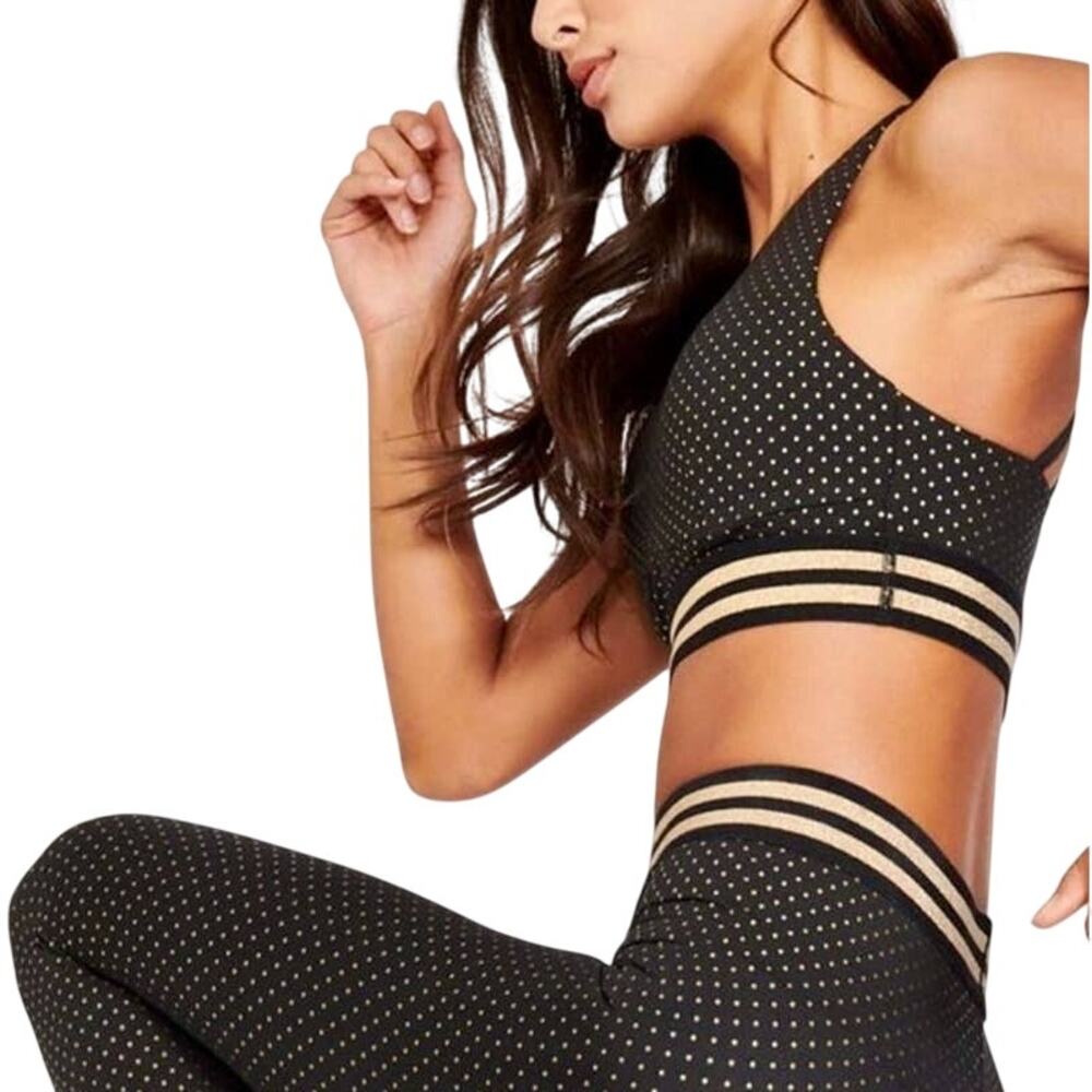 Allfenix Black and Gold Polka Dot Sports Racerback Bra Small